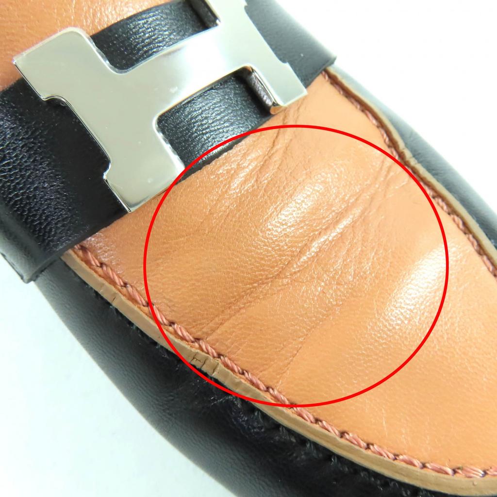 Отличные лоферы мокасины HERMES paris HMetal Кожа Черный бежевый 37 17208Z Б/у