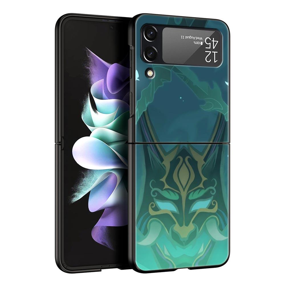 Для Samsung Galaxy Z Flip 3 4 5 Жесткий Черный Складной ПК Чехол для Телефона Логотип Genshin Impact Для Samsung Z Flip3 Чехол Защитная Оболочка