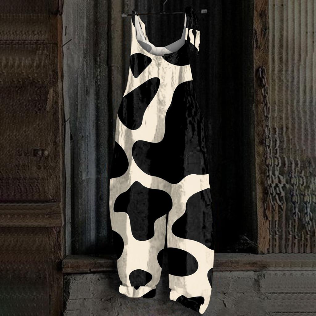 Женский комбинезон с принтом, повседневные свободные ретро-бретельки из хлопка и льна