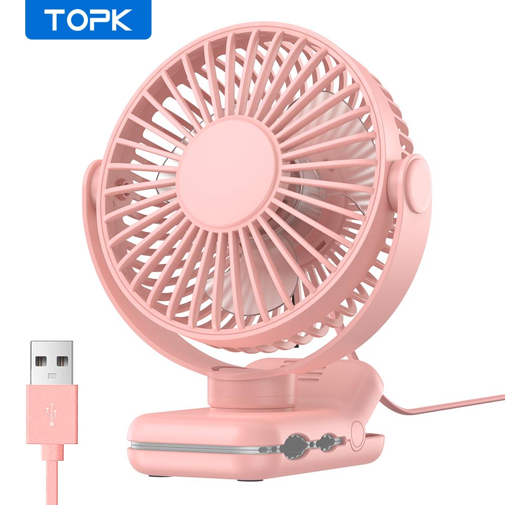 TOPK Мини Портативный Зажимной Вентилятор, USB Настольный Вентилятор, 3 Скорости Тихий Ветер 720° Вращение Персональный Электрический Вентилятор, Напольные Вентиляторы для Комнаты Дома