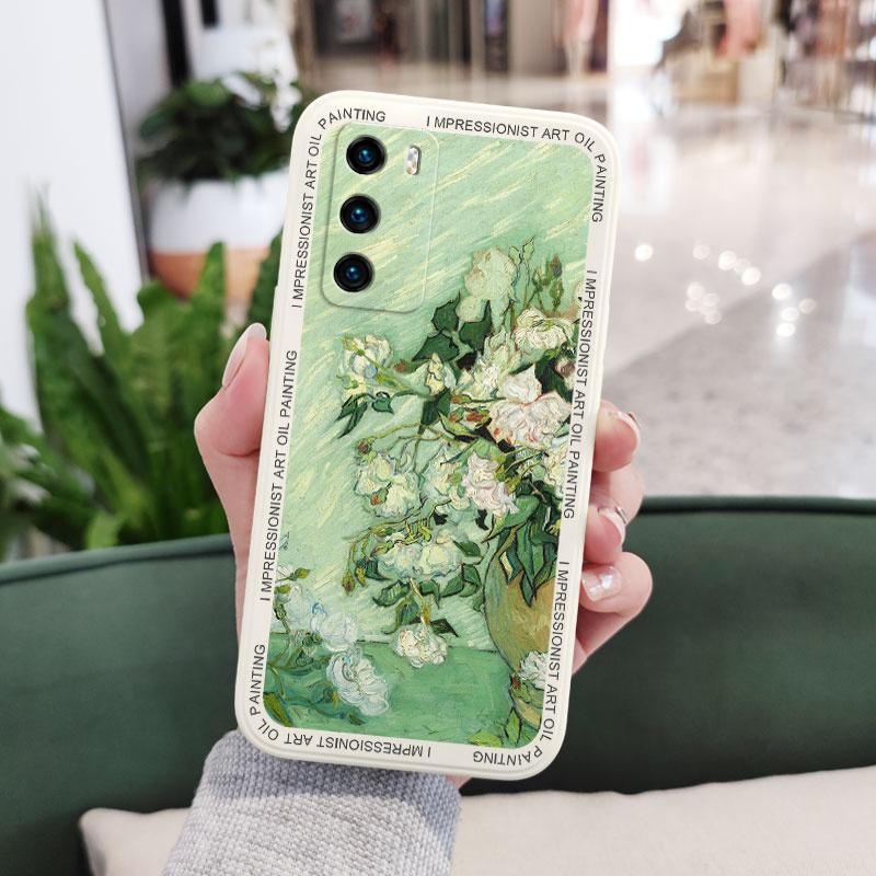 Oil Painting Rose Phone Case For Huawei P40 P50 P30 P20 Pro Lite Nova 5t Y7A Mate 50 50E 40 30 20 Pro Lite Cover