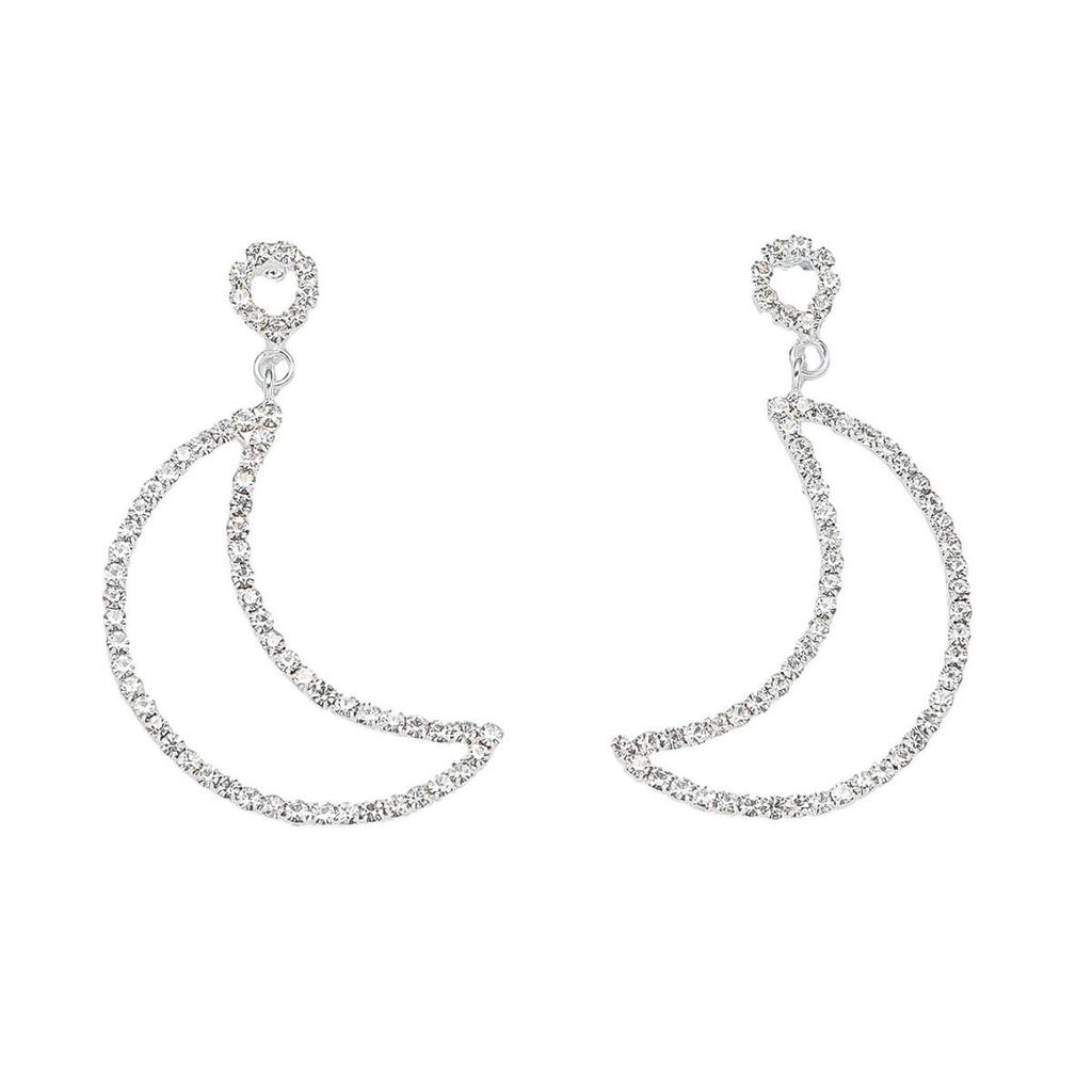 Геометрические серьги-полумесяцы с вырезами и стразами - Женские медные серьги-пусеты