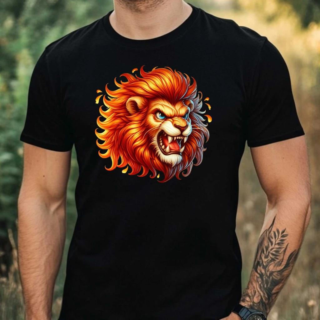 T-Shirt Herren Löwenkopf Motiv Baumwolle Größe XS bis 5XL