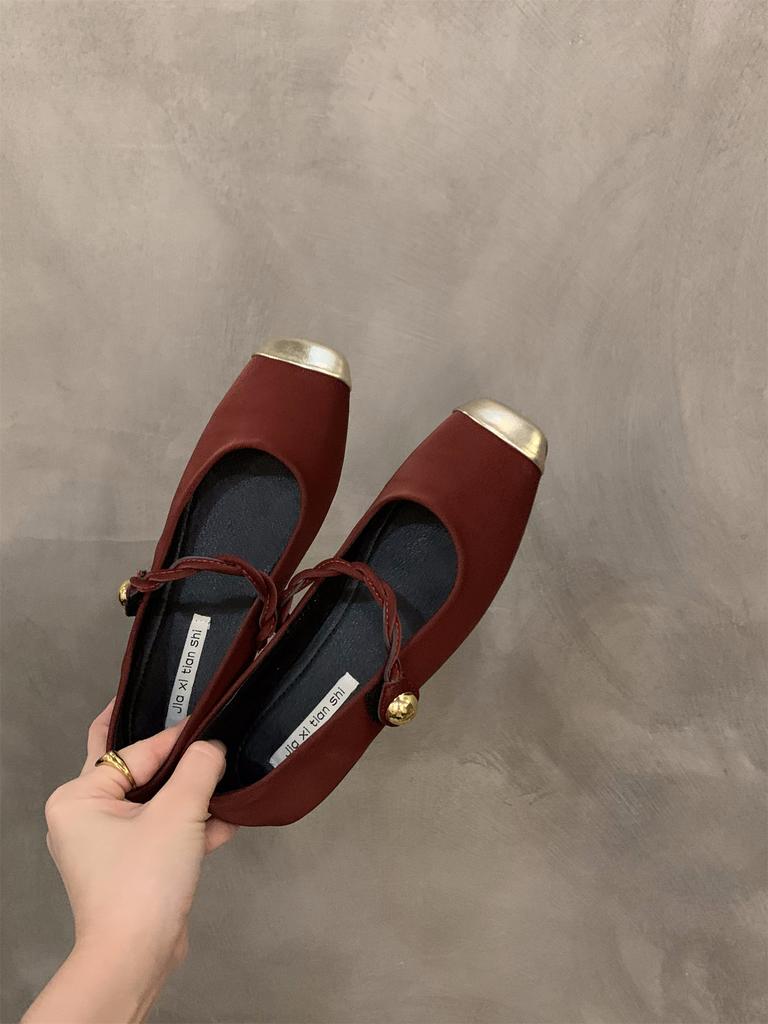 Flat-bottomed French Black Mary Jane Single Shoes Fairy Shoes 2025 New Spring and Autumn Red Evening Gentle Shoes
