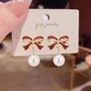 Imitation Pearl Black Red Color Bowknot Drop Earrings for Women Geometry Wedding Party Big Brincos Jewelry Gift