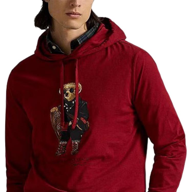 Polo Ralph Lauren Футболка с длинным рукавом мужская с капюшоном на шнурке, вязаная из хлопка, с принтом Polo Bear 710981801-001