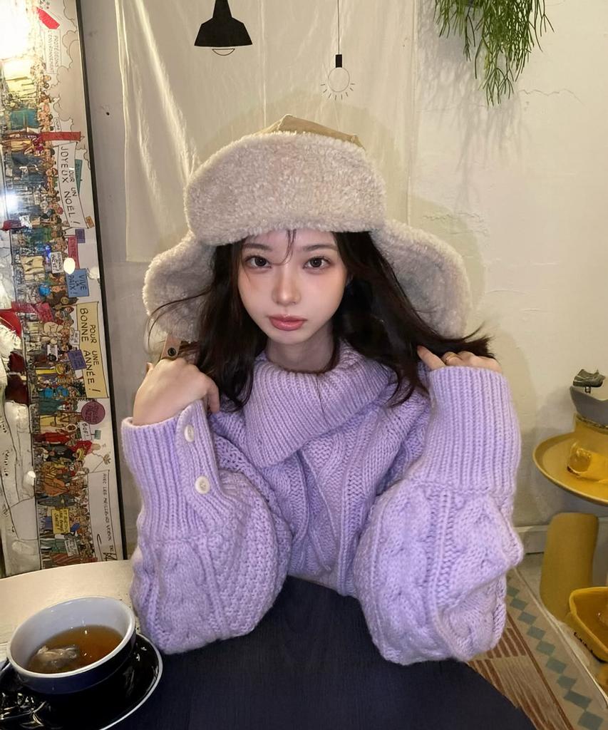 CITTA Wool Made Button High-Neck Grandma Kint_Ctk248(Lavender)
