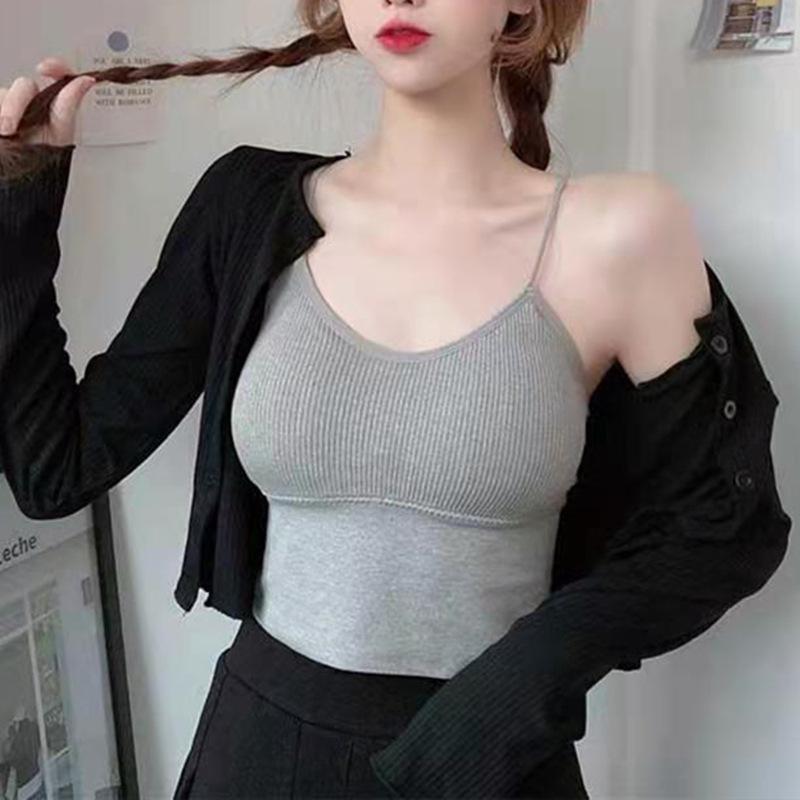 Skinny shoulder sling vest women's long back underwear with chest pad sports backing inner tube top sexy top
