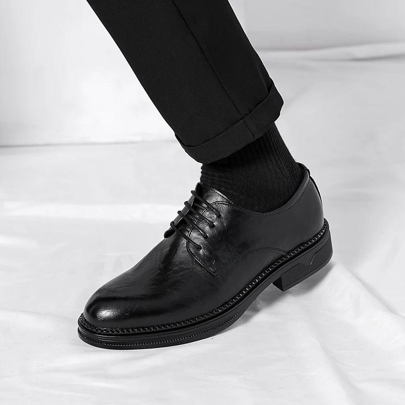 FashionLuxury Business Oxfords Leather Shoes Men Lace Up Breathable Rubber Formal Dress Shoes Male Office Wedding Flats Mocassins Homme