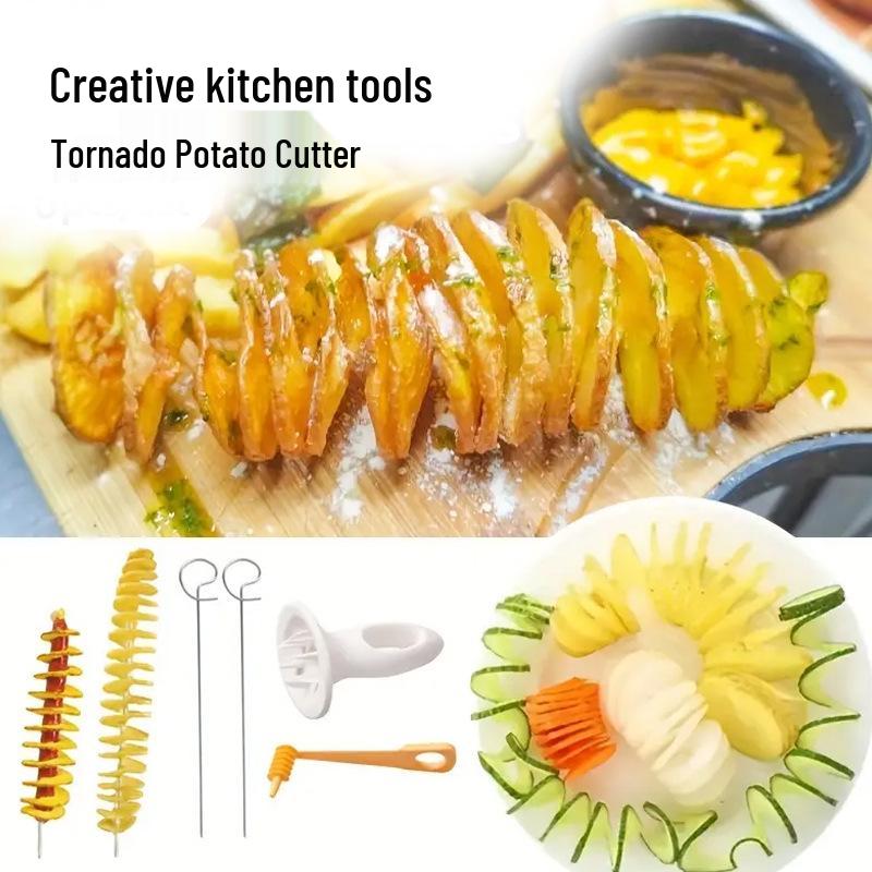 Tornado Potato Spiral Cutter - Hand-Cranked BBQ Skewer Slicer