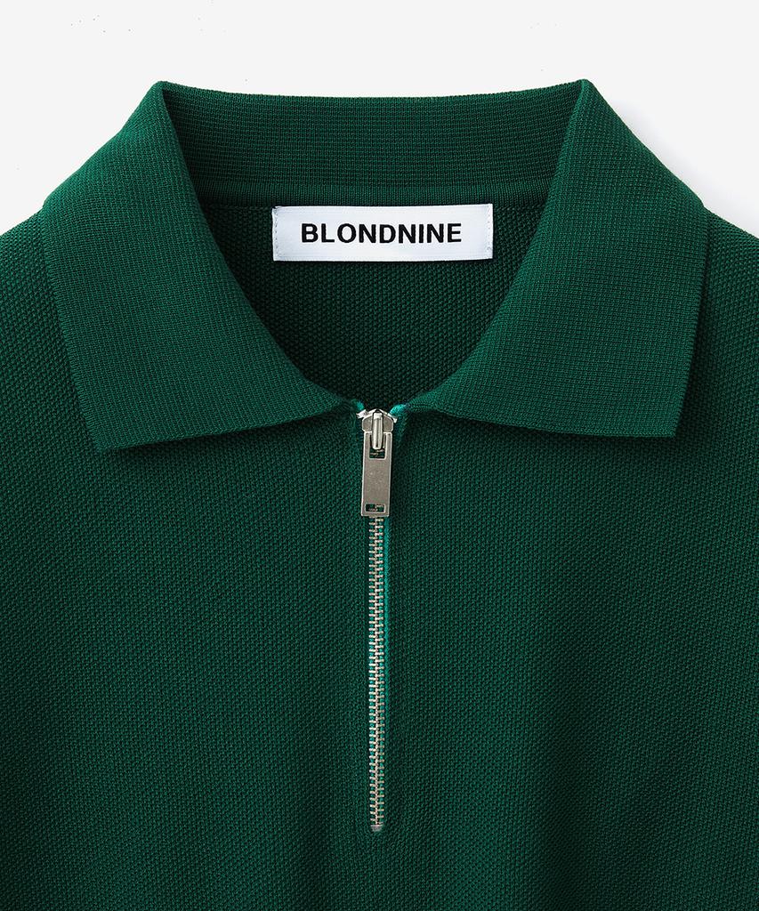 BLOND9 Cotton Half Zip Short Sleeve Knit_Forest Green
