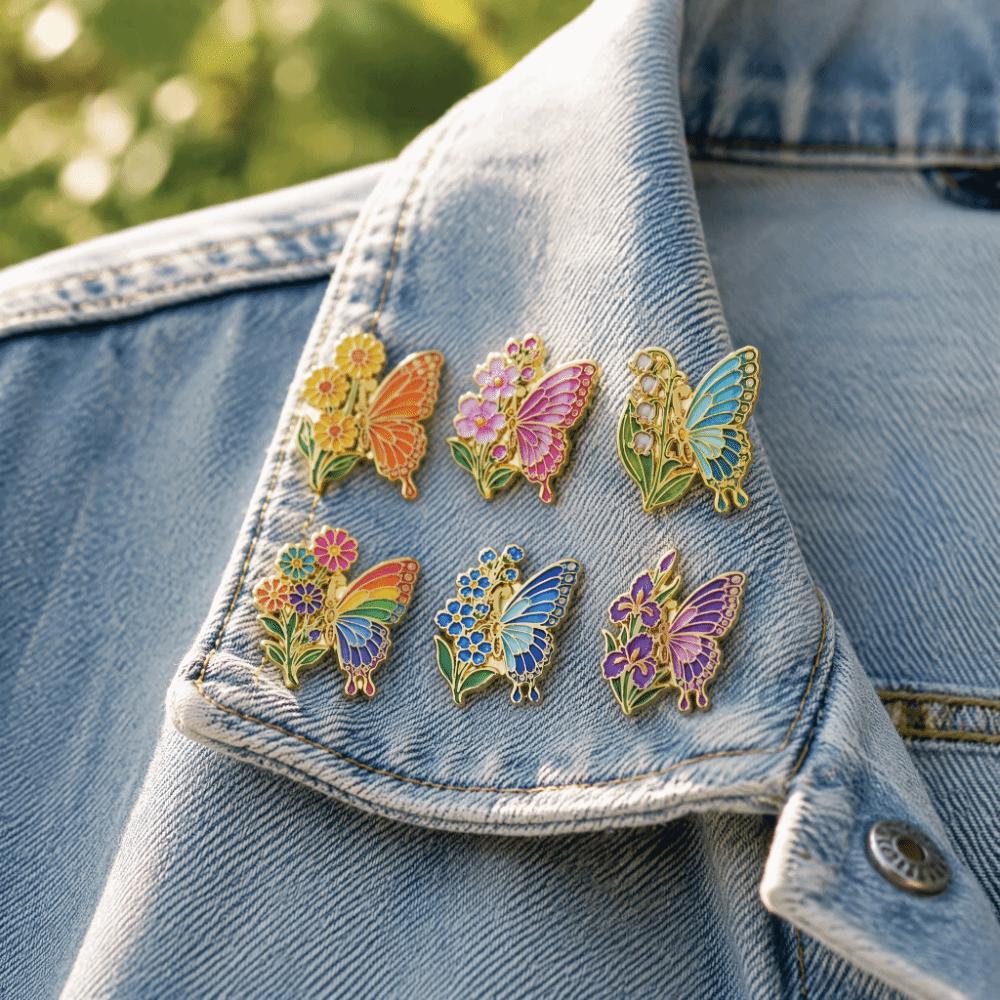6Pcs Colorful Butterfly Pin Zinc Alloy Decor Badge Exquisite Clothing Pin Party Accessory