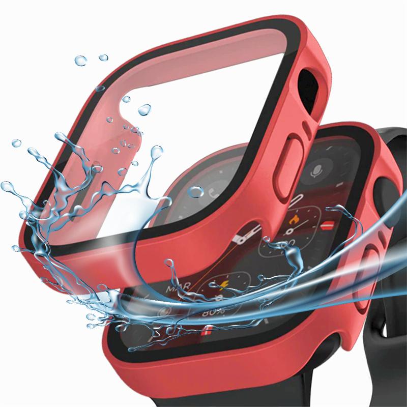 Стекло + чехол для Apple Watch Case 8 7 6 SE Защитная пленка для экрана Бампер с прямым краем IWatch Series 44 мм 40 мм 41 мм 45 мм 4 5 Водонепроницаемый чехол