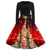 Christmas Print Flare Dress For Women Round Neck Long Sleeve Dress Casual Dresses