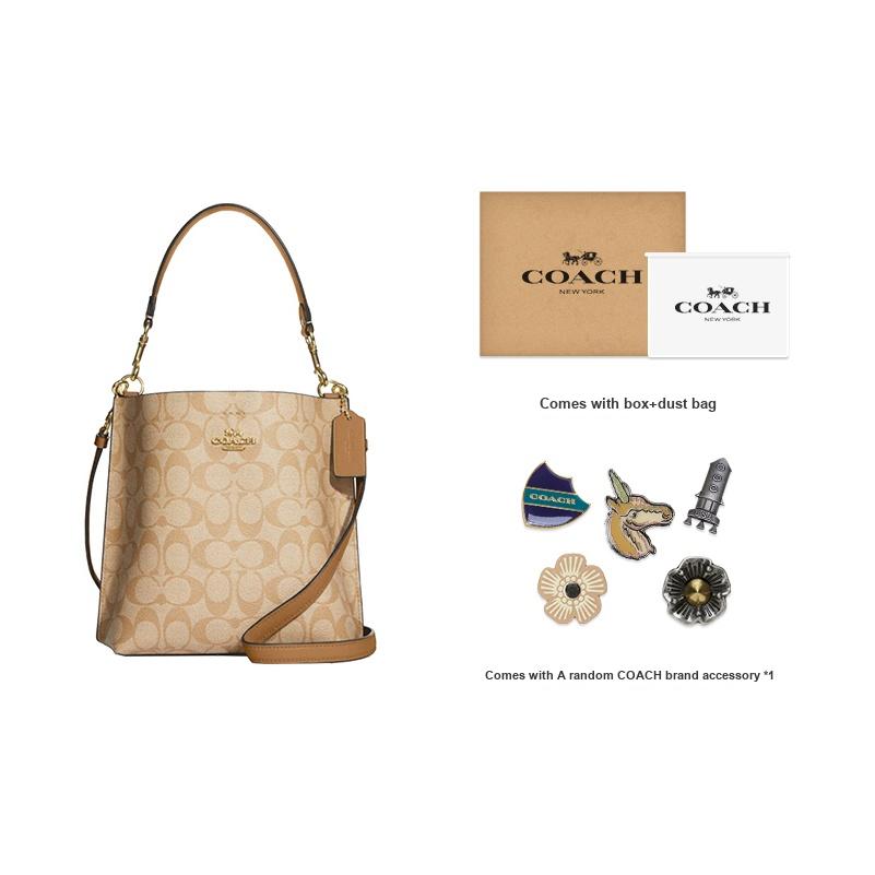 New COACH Mollie Canvas With Leather Bucket Bag, Handbag, Shoulder Bag Small Size Women's Khaki CA582-IMNLJ