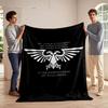 A stylized double-headed eagle with outspread wings in white on black. for all seasons blanket lunch break throw gift