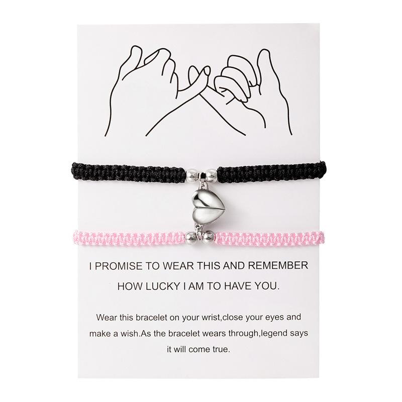 2Pcs/Set Romantic Heart Magnetic Attract Couple Bracelet For Women Men Fashion Braided Rope Matching Bracelet Friendship Jewelry