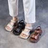 2025 Summer New Leather Sandals Velcro Retro Style Platform Women's Shoes Muffin Shoes Breathable Square Head Sandals