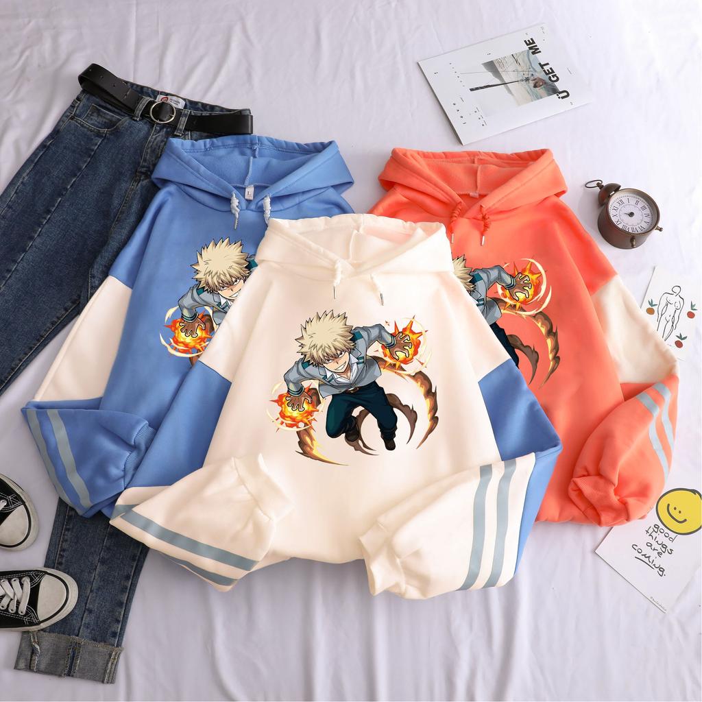 Уличная одежда Janpanese Anime Моя геройская академия Бакуго Кацуки Принтованные лоскутные толстовки с капюшоном Женские оверсайз худи Мужские