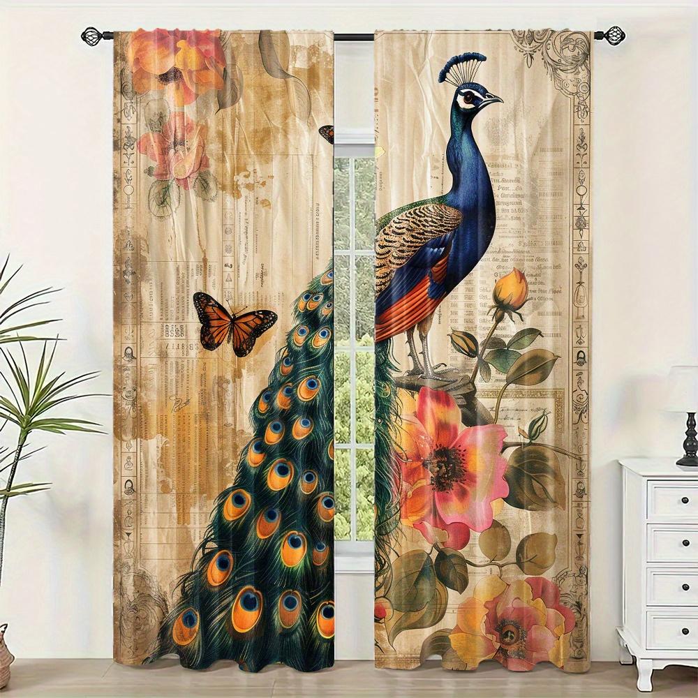Комплект из 2 предметов, яркий узор «павлин», шторы с карманами на штанге для гостиной, кухни, спальни, жалюзи, домашний декор, шторы