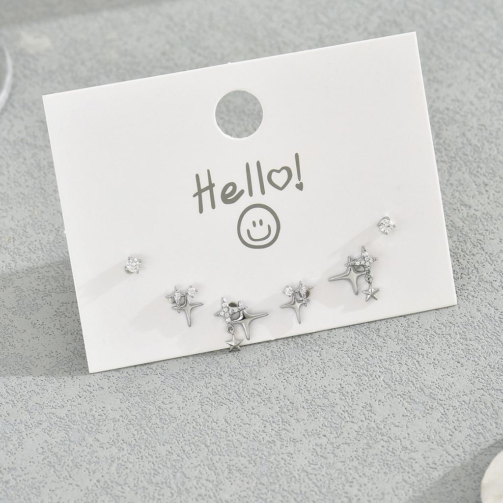 Hot-selling earrings set, simple wind inlaid zircon star design earrings, high-end earrings