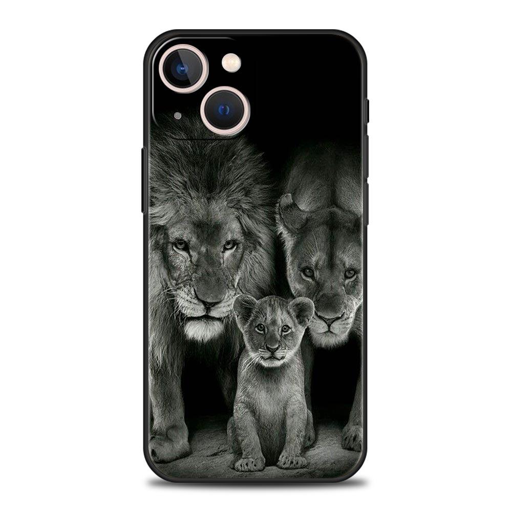 Чехол для телефона 'Лев Альфа-самец Львенок' для iPhone 17 16 15 Pro Max 11 12 13 14 7 8 Plus SE 2020 X XR XS Мягкий Черный