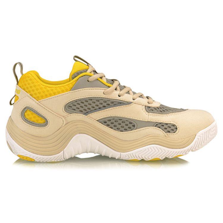 Кроссовки для баскетбола Li Ning Hu Xuan из искусственной кожи, повседневные, легкие, дышащие, с низким верхом, в стиле ретро, мужские, серо-желтые, AGBP015-4