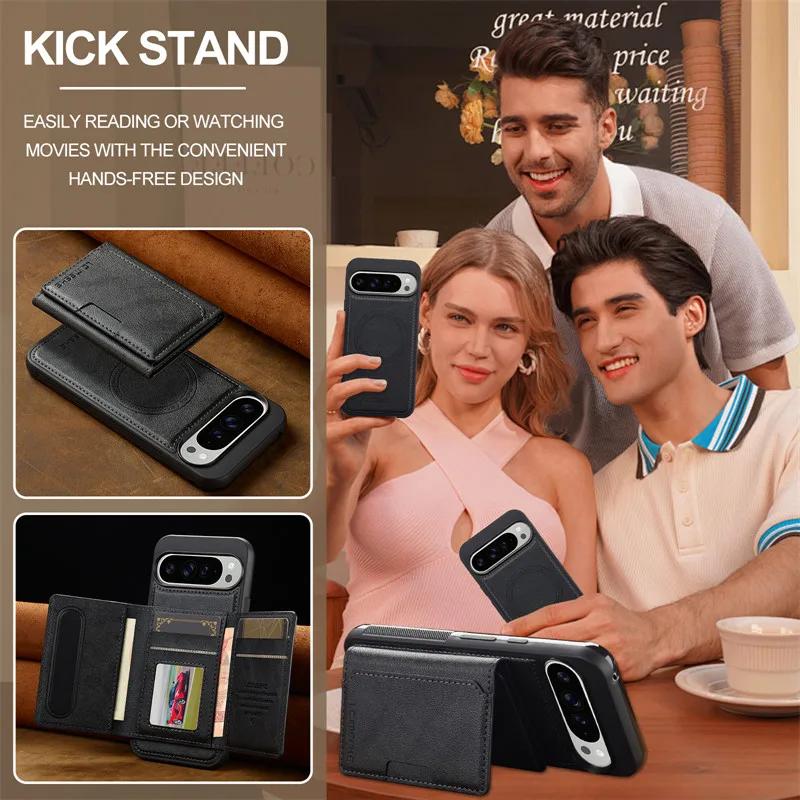 MagSafe Magnetic Flip Leather Phone Case for Google Pixel 9 Pro XL 8 7 8A 7A Detachable Wallet Card Pocket Back Cover Cpque Etui