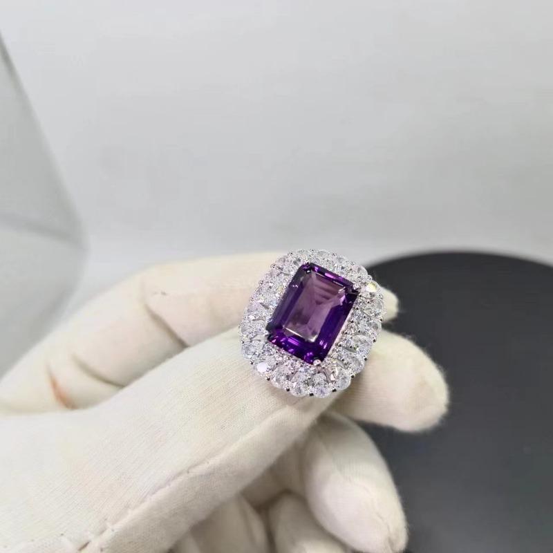 Sace Gems Кольца из стерлингового серебра 925 пробы с изменяемым размером 10*14 мм из натурального аметиста для женщин, ювелирные изделия для помолвки, коктейля и вечеринки