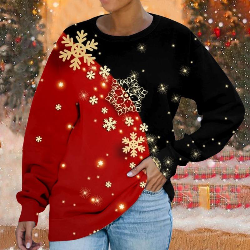 Толстовка с круглым вырезом Рождественская снежинка цифровой принт повседневная весна осень свободная женская толстовка Пуловеры и длинные рукава (Женский)