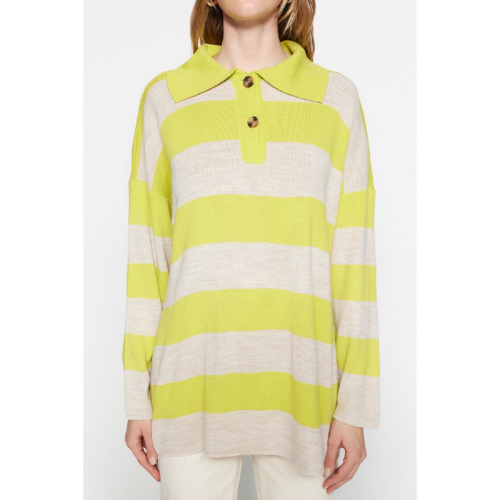 Черный полосатый трикотаж с воротником-поло Tctaw23kz00039