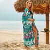 2022 зеленое хлопковое бикини с принтом в стиле бохо, туника с длинными рукавами, длинное платье, повседневное женское пляжное платье больших размеров, фартук Q734