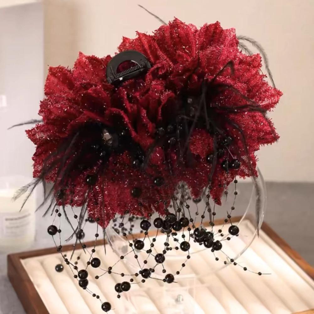 Peony Flower Grasping Clip Tassel Shark Clip Fashion Bow Hairgrips Women