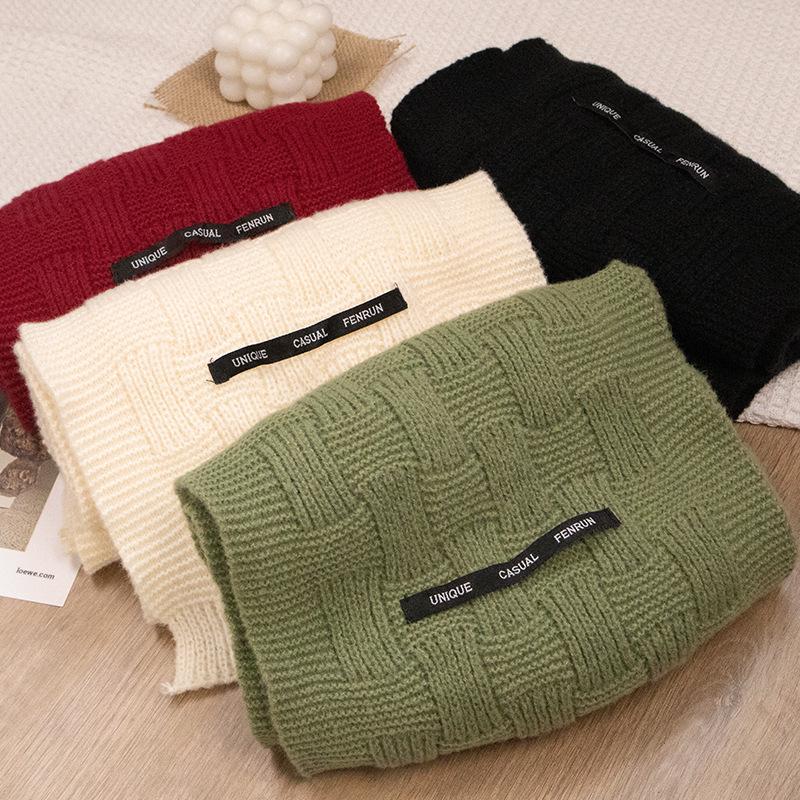 Korean-Style Green and Red Knit Scarf: Simple, Literary, Warm, Imitation Cashmere for Couples, Perfect for Autumn and Winter