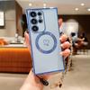 Для Samsung Galaxy S24 Ultra Чехол Совместимый с MagSafe Гальванизированный Чехол для телефона из ТПУ с сердечками любви и ремешком-цепочкой
