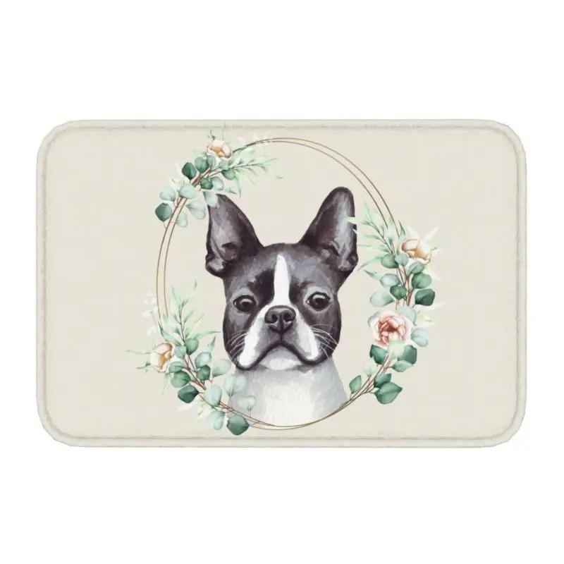 Custom West Highland White Terrier Dog In Floral Gold Wreath Doormat Non-Slip Entrance Door Floor Mat Garage Rug Carpet Footpad
