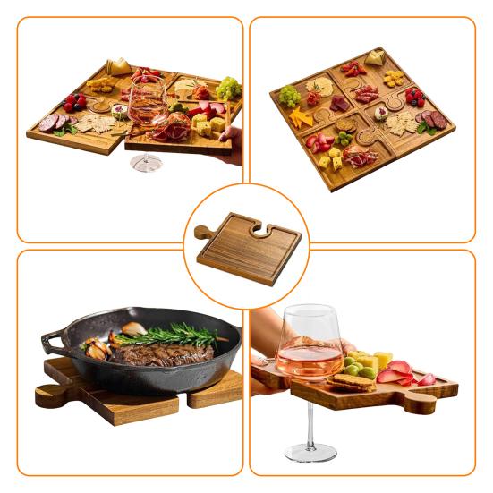 4 шт. Деревянный поднос-закусочница в форме пазла, доска для мясных закусок, сырная тарелка с вырезами для крекеров, универсальная сервировочная доска для вечеринки, барбекю, домашней кухни