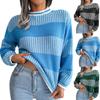 Women's Loose Casual Round Neck Long Sleeved Striped Long Sleeved Knitted Pullover Sweater
