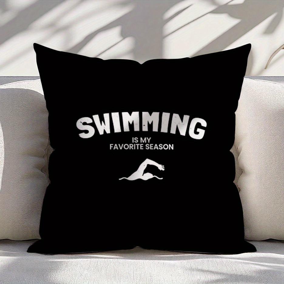 1pc Fun Swimming Theme Pillowcase/Cushion Cover, Double-Sided Print, Suitable for Living Room Sofa, Bedroom, Gym Decoration, 2D Flat Design, Soft Shor
