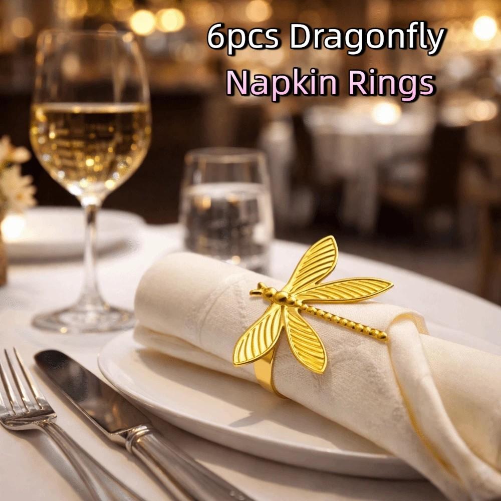 6 pieces/set Elegant Dragonfly Napkin Rings Minimalist Insect Napkin Buckle Party Decoration