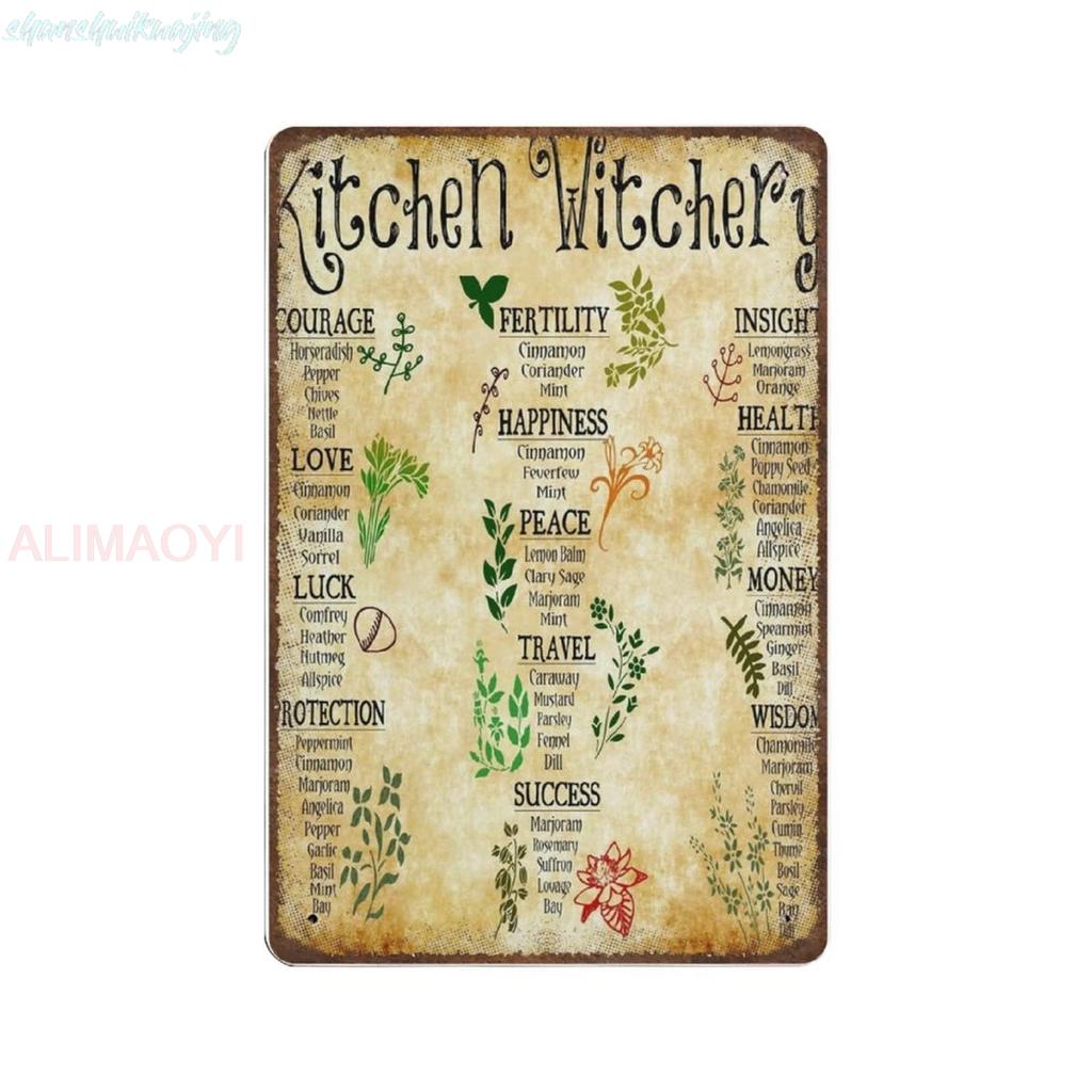 Retro Thick Metal Tin Sign Witches Magic Knowledge Wall Art Novelty Kitchen Witchery PostersHome Decor Wall ArtFunny Si sign