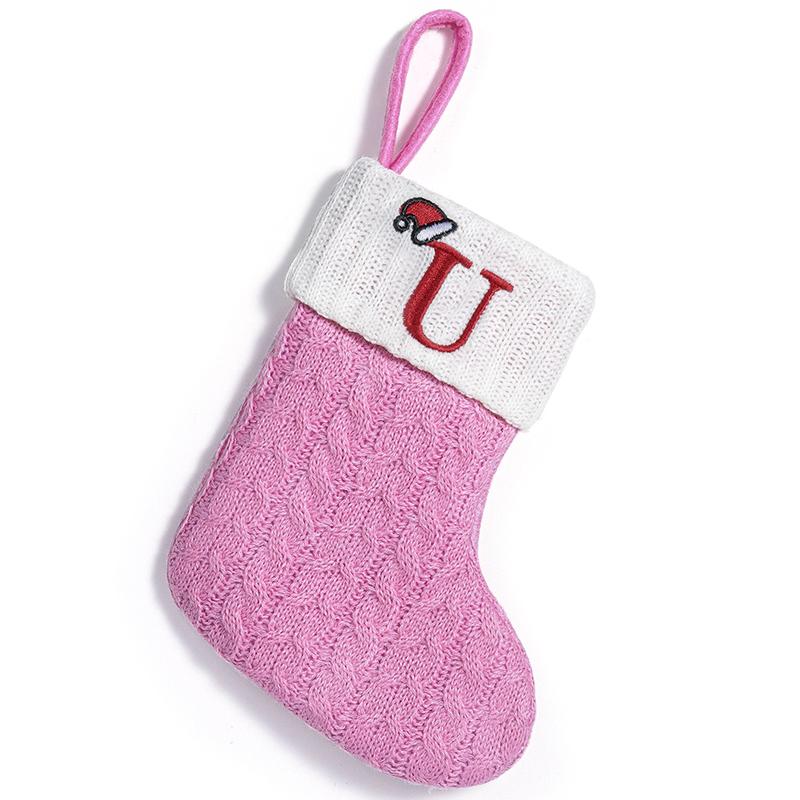 3d Pendant Gift Bag Letter Embroidered Gift Pendant Christmas Tree Decoration Pink Christmas Socks