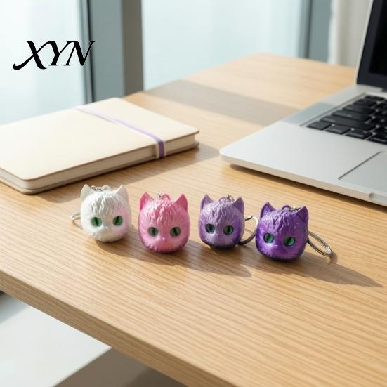 Игривая Кошка Декорация для Сумки, Брелок-Ключница с 3D-Печатью Головы, Милый Кавайный Котёнок-Шарм с Перламутровым Покрытием и Ярким Фигурным Украшением Зеленые Глаза, Легкий