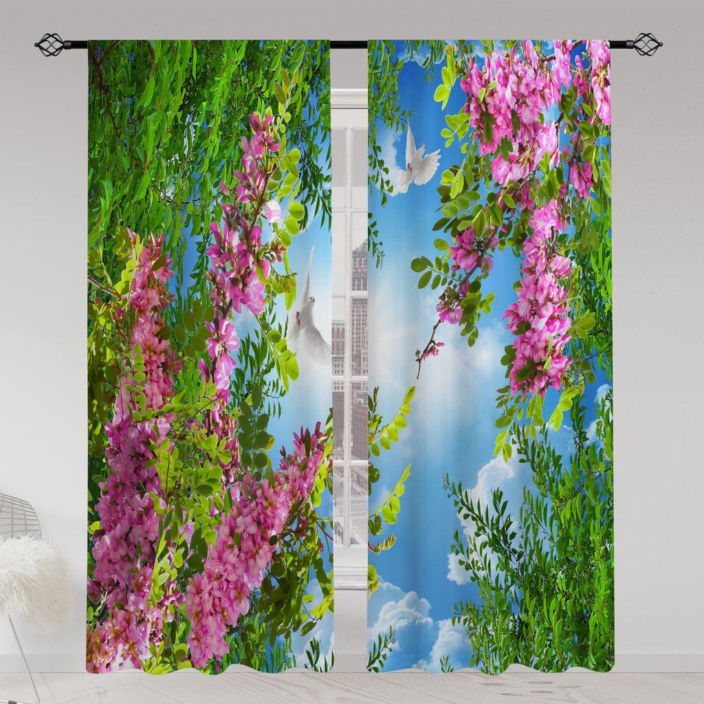 2 шт. Водопад птица журавль напечатанные шторы полиэстер люверс верхняя штора для офиса спальня гостиная природа пейзаж дом