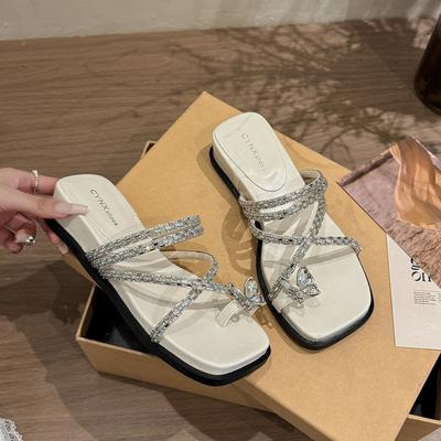 Лето 2025 Женские Модные Сандалии на Толстой Подошве 5 см для Улицы из ПУ Материала Удобные Шлепанцы на Платформе с Высотой