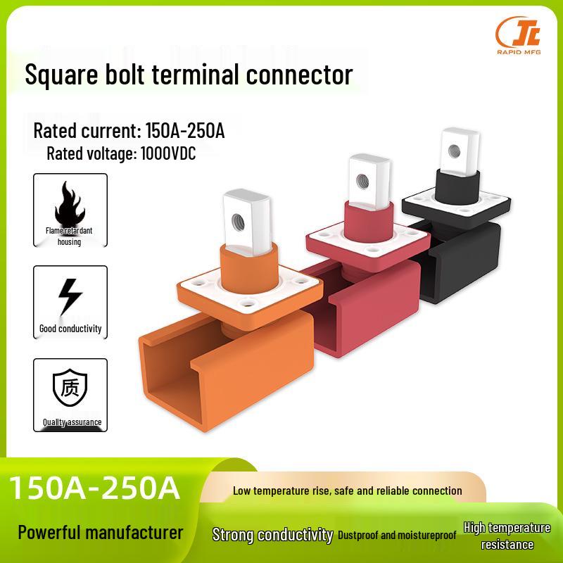 High Current 150-250A Square Terminal Block with Protective Cover and Bolt Connector