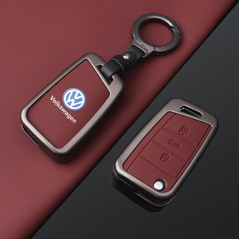 Alloy Leather Car Remote Key Case Fob Cover Holder Shell for VW Volkswagen Golf 7 MK7 Tiguan MK2 T-roc T-cross Auto Accessories Tc7
