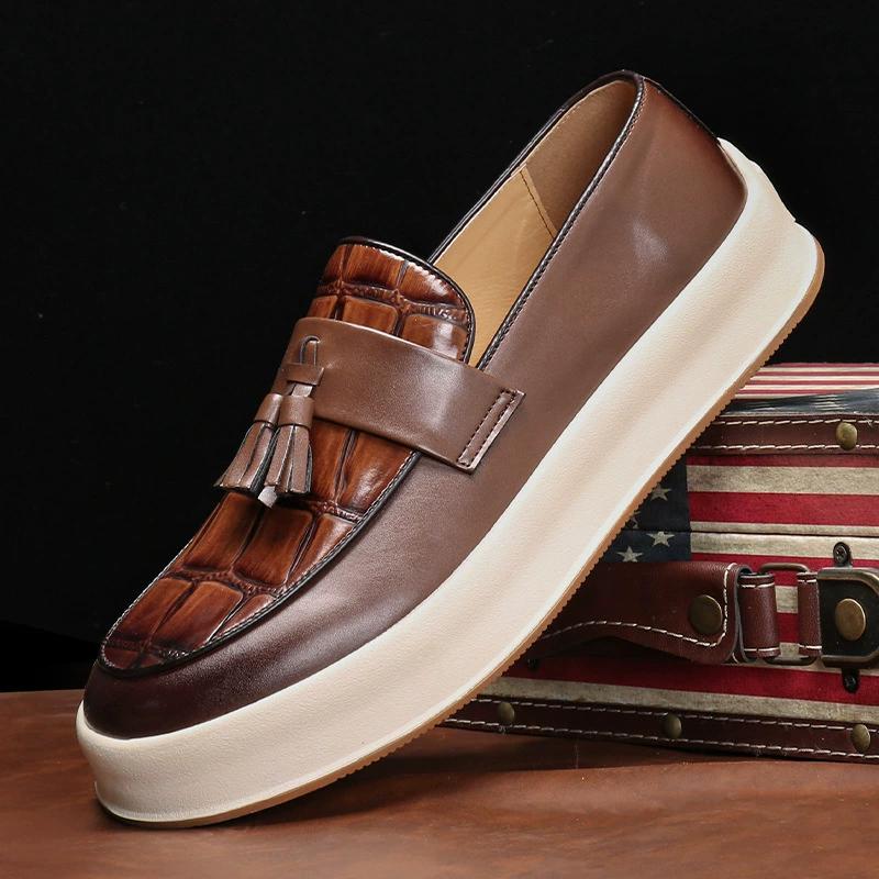 Тренд Рост Роскошные Мужские Слипоны с Кисточками Лоферы Повседневная Кожаная Обувь Мужские Удобные Кроссовки Tenis Masculino Zapatos Hombre