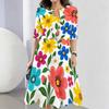 Women Plus Size Two Piece Set Round Neck Sleeveless Flared Dress Short Sleeve Cropped Cardigan Printed Floral Leaf