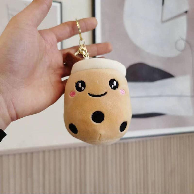 Adorable Plush Fruit Tea Cup Keychain Charming Stuffed Toy Gift In Smiling Camel Color